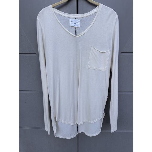 Sol Angeles Ivory V-neck Long Sleeved Tencel T-shirt Sz M Oversized Basic Layer - Picture 2 of 9